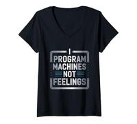 Femme Graphique de contrôle logique Froide du programmateur CNC T-Shirt avec Col en V
