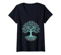 Femme Graphique de Croissance spirituelle de Quantum Network Universal Arbor T-Shirt avec Col en V