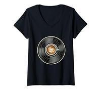 Femme Graphique de Disque Vinyle café pour Les Amateurs de Musique DJ T-Shirt avec Col en V