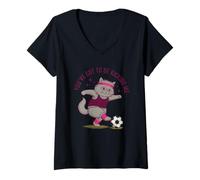 Femme Graphique de Football You've Got to Be Kicking Me Cat T-Shirt avec Col en V