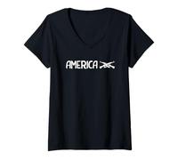 Femme Graphique de fusils croisés en Amérique T-Shirt avec Col en V