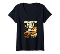Femme Graphique de la Voiture de Course Quarter Mile King Drag T-Shirt avec Col en V