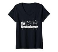 Femme Graphique de négociation des courtiers en valeurs mobilières Trader Dad The Stocks Father T-Shirt avec Col en V