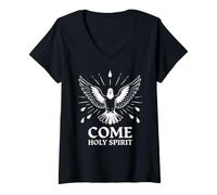 Femme Graphique de Pentecôte chrétienne de Saint-Esprit T-Shirt avec Col en V