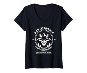 Femme Graphique de Remise en Forme Wild Inspiration Nature Fox Mountain Spirit T-Shirt avec Col en V