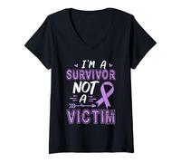 Femme Graphique de sensibilisation à la violence domestique I'm Survivor Not Victim T-Shirt avec Col en V