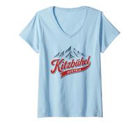 Femme Graphique des Alpes rétro de la Station de Ski de Montagne de Kitzbühel, Autriche T-Shirt avec Col en V