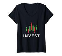 Femme Graphique des dividendes des investisseurs boursiers investisseurs Riches T-Shirt avec Col en V