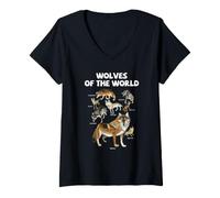 Femme Graphique des espèces de Loups du Monde T-Shirt avec Col en V