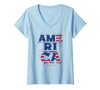 Femme Graphique des fêtes du Drapeau des États-Unis T-Shirt avec Col en V