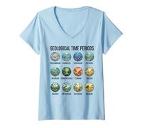 Femme Graphique des périodes géologiques Paléontologie et Histoire de la Terre T-Shirt avec Col en V