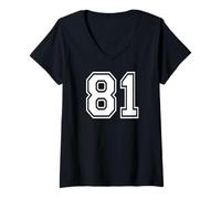 Femme Graphique des Sports d'équipe 81, numéro Quatre-Vingt-Un, Correspondant à Varsity T-Shirt avec Col en V