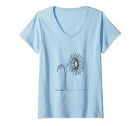 Femme Graphique d'été botanique Tournesol T-Shirt avec Col en V