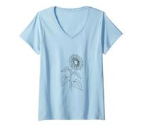 Femme Graphique d'été botanique Tournesol T-Shirt avec Col en V