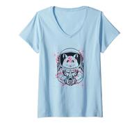 Femme Graphique drôle d'astronaute de l'espace, Hamster, Pew Pew T-Shirt avec Col en V