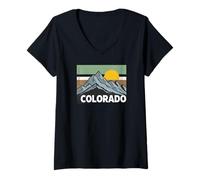 Femme Graphique du Coucher de Soleil sur Le Mont Colorado T-Shirt avec Col en V