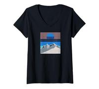 Femme Graphique du Coucher de Soleil sur Le Mont Colorado T-Shirt avec Col en V