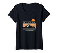 Femme Graphique du Coucher de Soleil sur Le Mont Denver Colorado T-Shirt avec Col en V