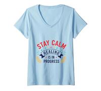 Femme Graphique du Parcours de Restauration intérieure Serene Mindset T-Shirt avec Col en V