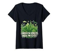 Femme Graphique écologique de la nature de la ville - Green the Streets T-Shirt avec Col en V
