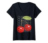 Femme Graphique esthétique de Cerises - Fruits Rouges - Boho T-Shirt avec Col en V