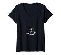 Femme Graphique esthétique de la Bible Ouverte et Fleur de lys T-Shirt avec Col en V