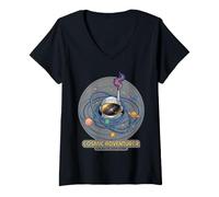Femme Graphique Explorateur Galactique Astronaute Cosmique aventurier T-Shirt avec Col en V