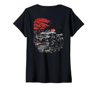 Femme Graphique fantôme Japonais Vintage samouraï T-Shirt avec Col en V