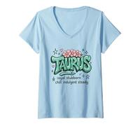 Femme Graphique floral des traits du signe du zodiaque Taureau T-Shirt avec Col en V