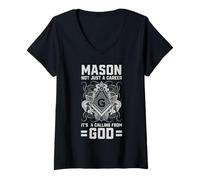 Femme Graphique Franc-maçon Calling from God Mason Citation Freemasonry Graphic T-Shirt avec Col en V