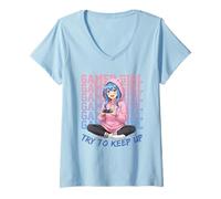 Femme Graphique Gamer Girl essaie de Garder la Confiance dans Les Jeux animés T-Shirt avec Col en V