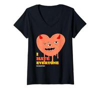 Femme Graphique Humoristique « I Hate Everyone No Exceptions » T-Shirt avec Col en V