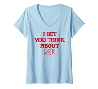 Femme Graphique I BET You Think About ME Y2K T-Shirt avec Col en V