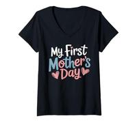 Femme Graphique Ma première fête des mères pour les nouvelles mamans T-Shirt avec Col en V