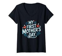 Femme Graphique Ma première fête des mères pour les nouvelles mamans T-Shirt avec Col en V
