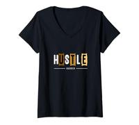 Femme Graphique Marron Hustle Harder Brown T-Shirt avec Col en V