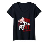 Femme Graphique Marron « Say It Louder » T-Shirt avec Col en V