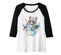 Femme Graphique médiéval Ren Faire Chevalier Raccoon Riding Dragon Manche Raglan