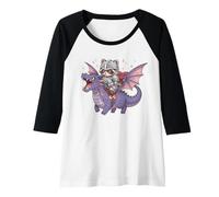 Femme Graphique médiéval Ren Faire Chevalier Raccoon Riding Dragon Manche Raglan