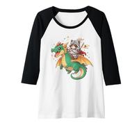 Femme Graphique médiéval Ren Faire Chevalier Raccoon Riding Dragon Manche Raglan