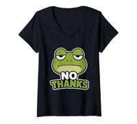 Femme Graphique Moody Frog No Thanks T-Shirt avec Col en V