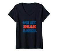 Femme Graphique « Oh My Dear Lord » T-Shirt avec Col en V