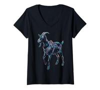 Femme Graphique pour Amoureux des Animaux de chèvre, forêt, Montagnes T-Shirt avec Col en V