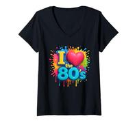 Femme Graphique rétro « I Love the 80's » Old School T-Shirt avec Col en V