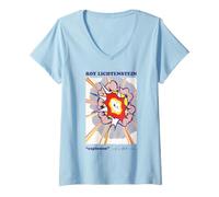 Femme Graphique rétro Roy Lichtenstein Explosion Pop Art T-Shirt avec Col en V