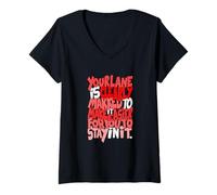 Femme Graphique Rouge « Please Follow The Markings » T-Shirt avec Col en V