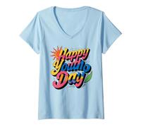 Femme Graphique Soleil Happy Youth Day T-Shirt avec Col en V