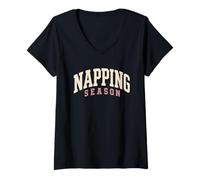 Femme Graphique Universitaire Amusant pour la Saison des Siestes T-Shirt avec Col en V