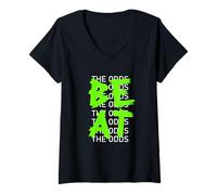 Femme Graphique Vert Beat The Odds T-Shirt avec Col en V