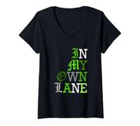 Femme Graphique Vert de la Couleur Verte de My Own Lane T-Shirt avec Col en V